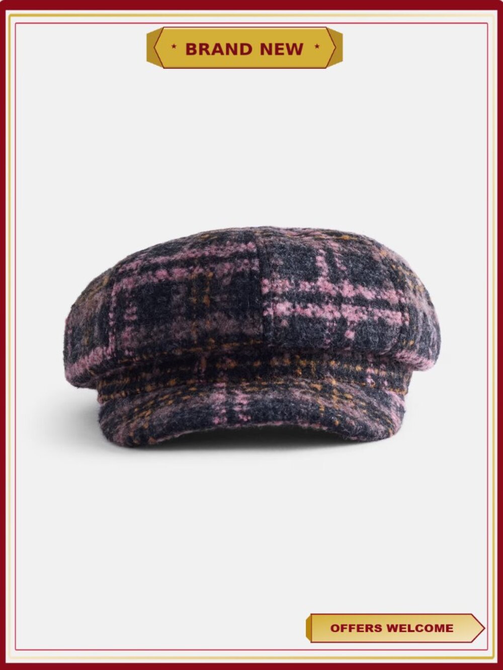 Plaid Newsboy Hat Slub Texture Lightweight Structured Casual Everyday Wear